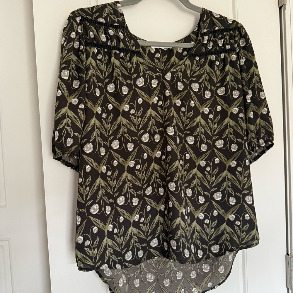 Beacon Black and Green Floral Blouse
